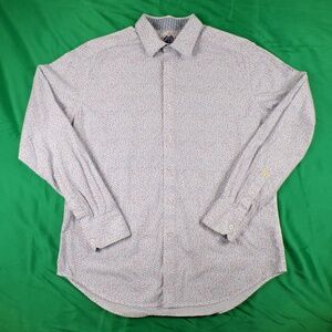 Robert Graham Men's Size M White/Dots Pattern Dress Shirt #81913 Cotton